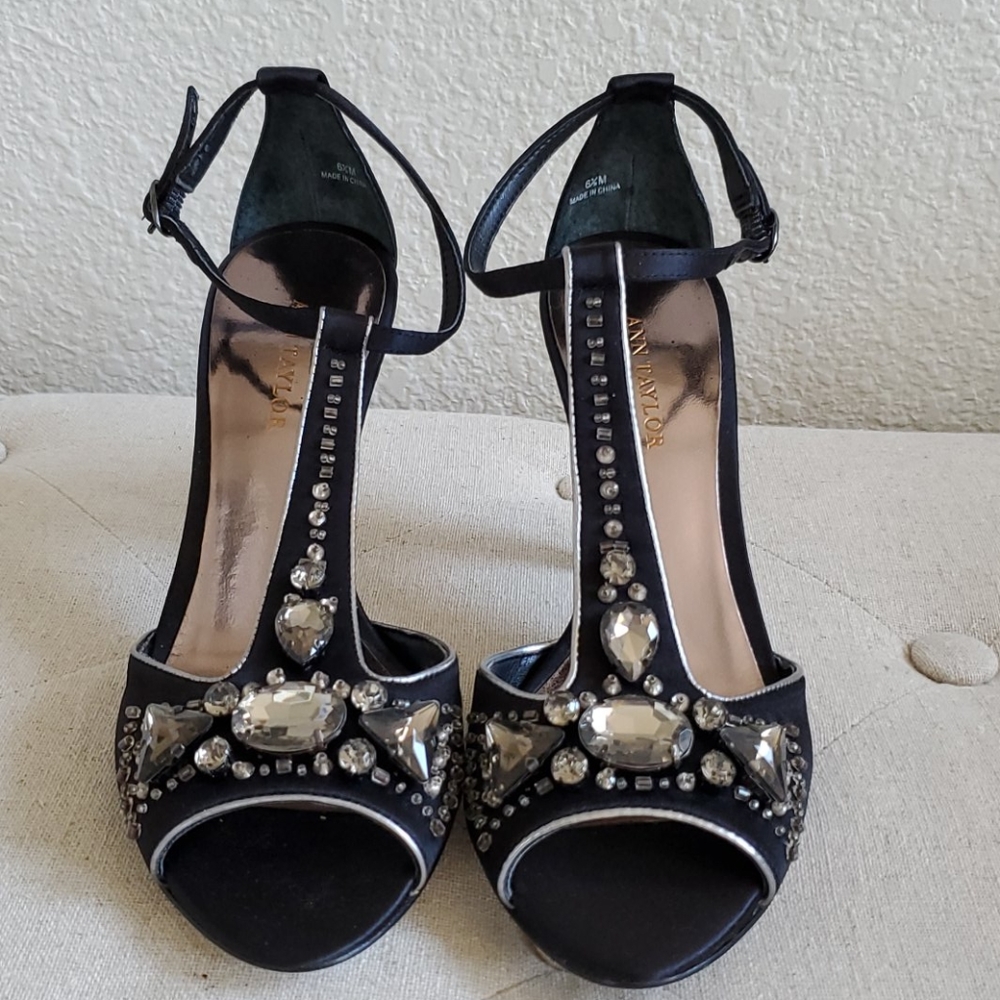Ann Taylor Black with stones embellished high heel